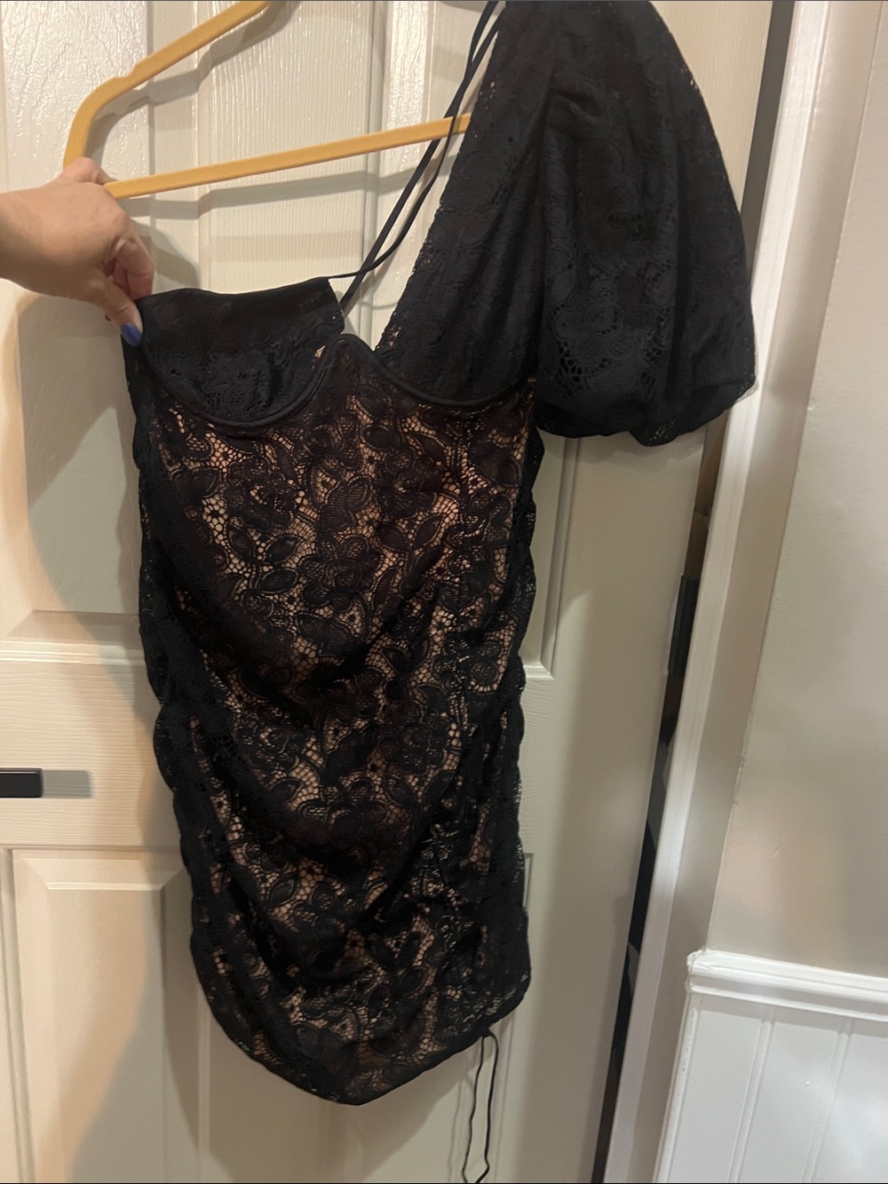 For Love & Lemons Black Lace One-Shoulder Dress